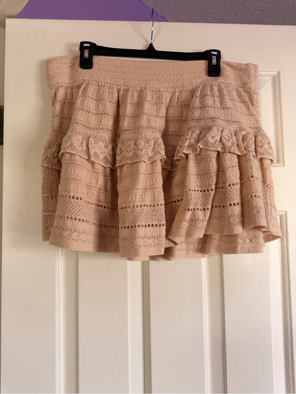 aerie Ruffled Crochet Mini Skirt - Beige